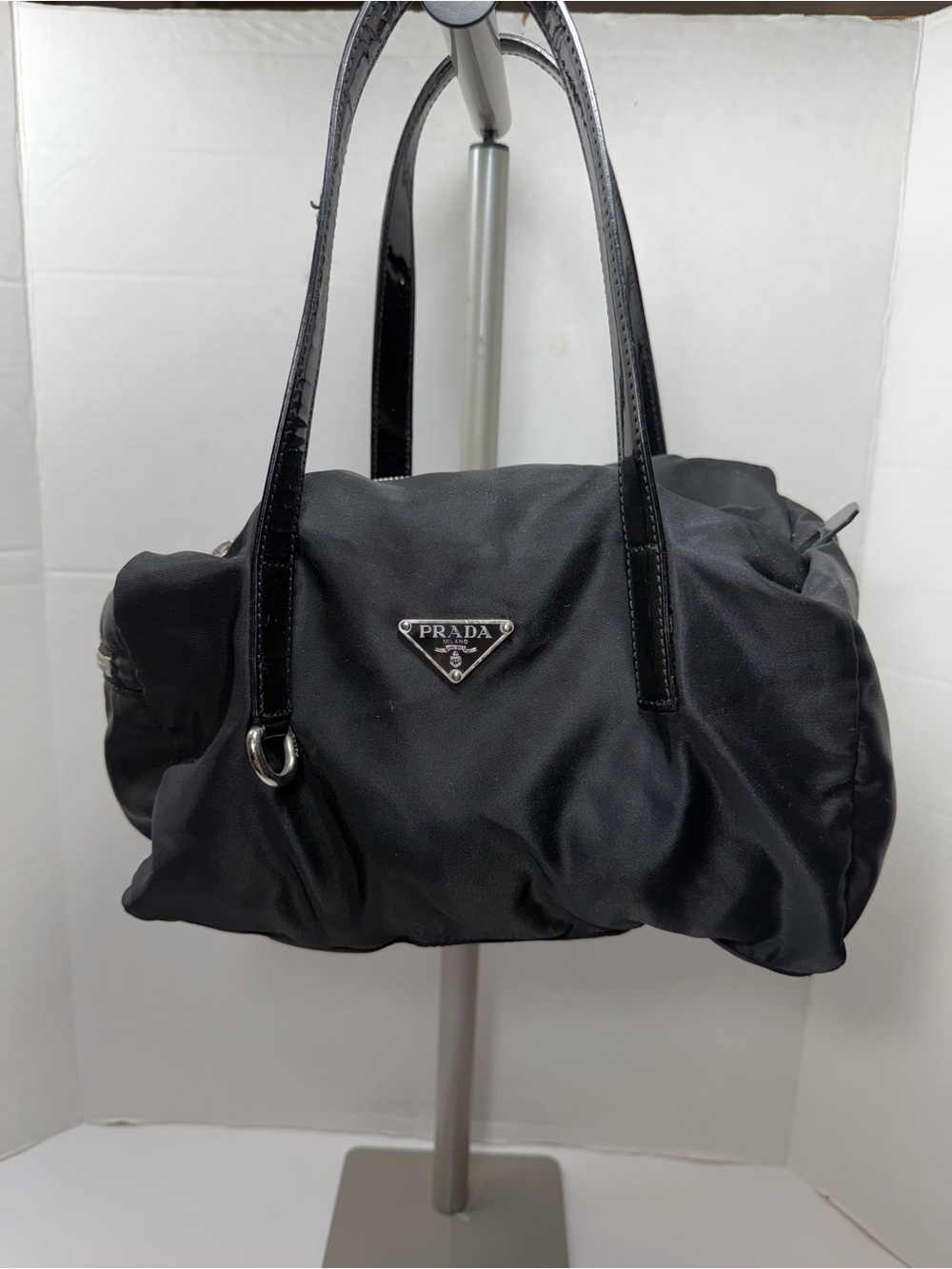PRADA Black Tessuto Nylon Small Bowler Bag with COA